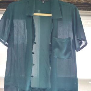 LuLus Button Down Green Blouse - Sz S